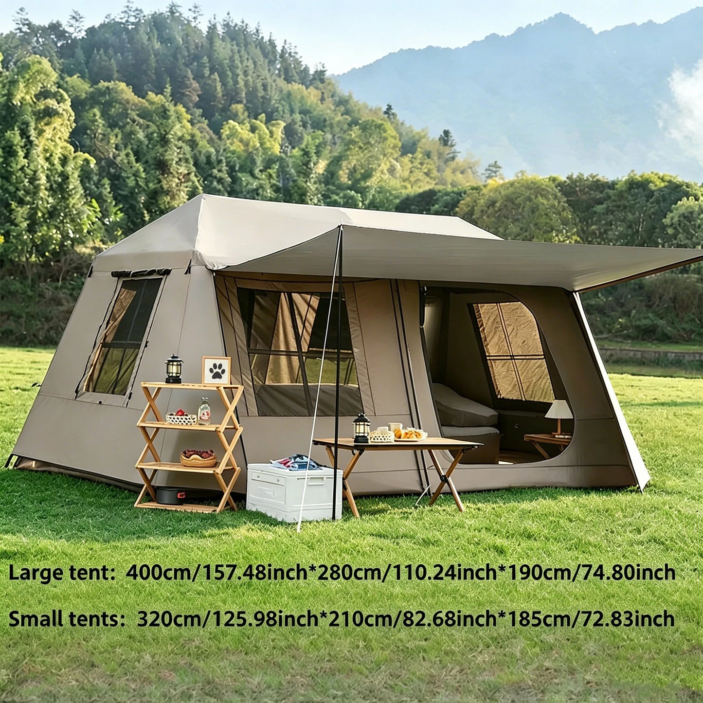 YC-15 Family Quick Setup Camping Tent with Front Awning