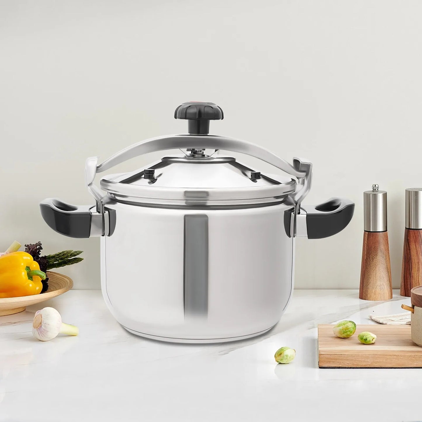 Bymaocar Silver 201 Stainless Steel Round Pressure Cooker