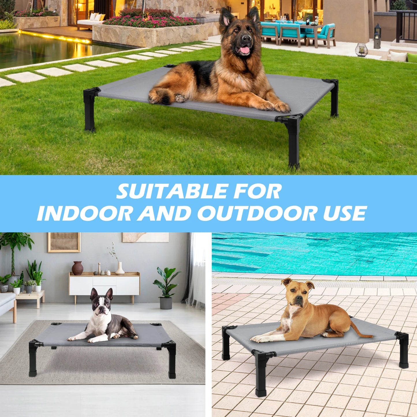 Elevated Cooling Dog Bed With Chewproof Mesh Metal Frame