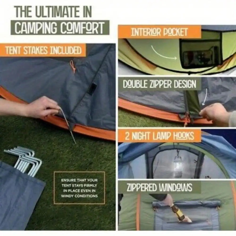 Camping Easy Pop Up Tent With Two Doors UPF50+ Waterproof
