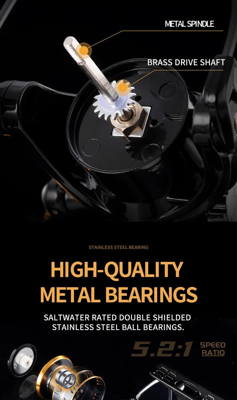Rooblinos Spinning Fishing Reel High Speed Metal With 10Kg Drag