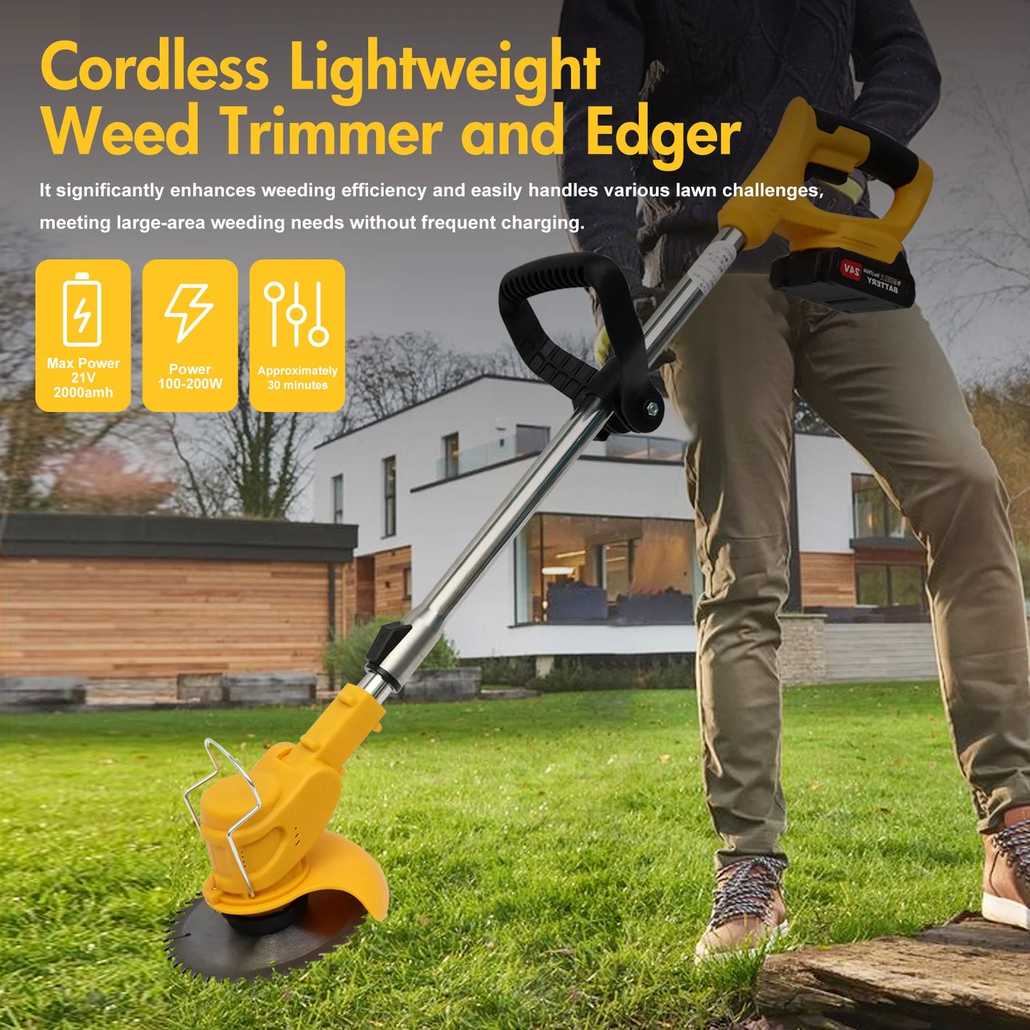 21V Cordless Grass Trimmer 3-In-1 With 2x2Ah Batteries