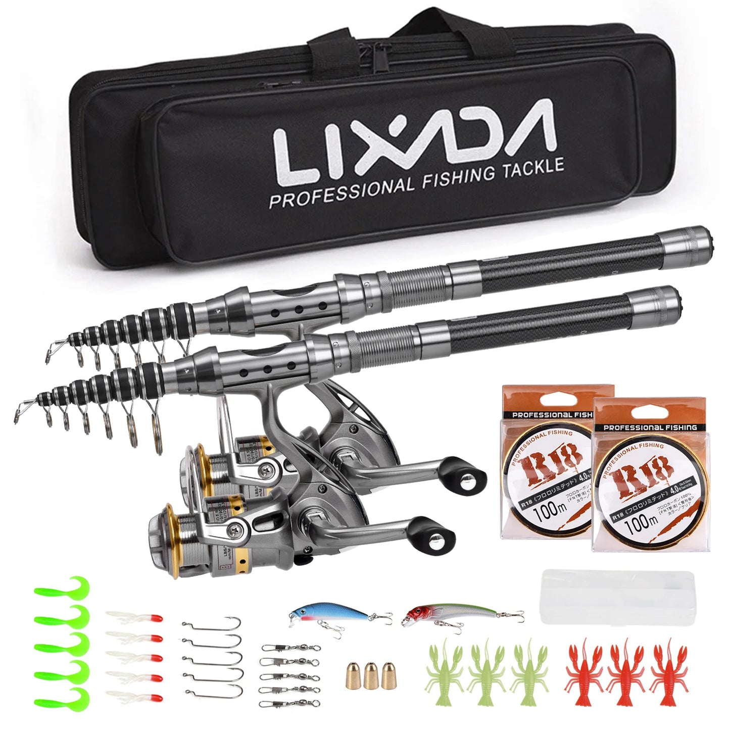 2 Piece Lure Fishing Set With Telescopic Rods And Reels