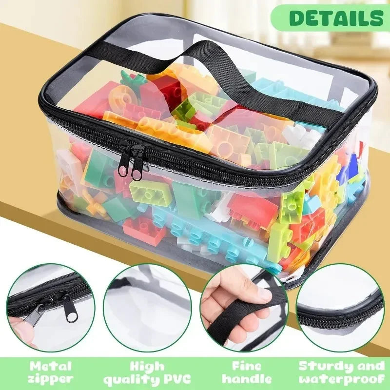 Transparent Toy Organizer Bag For Kids Puzzle Pieces And Blocks With Handle