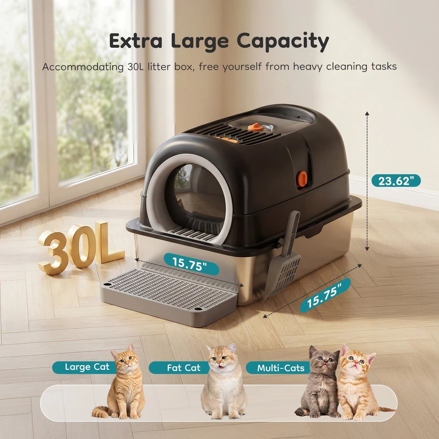 Stainless Steel Cat Litter Box With Fully Enclosed Design