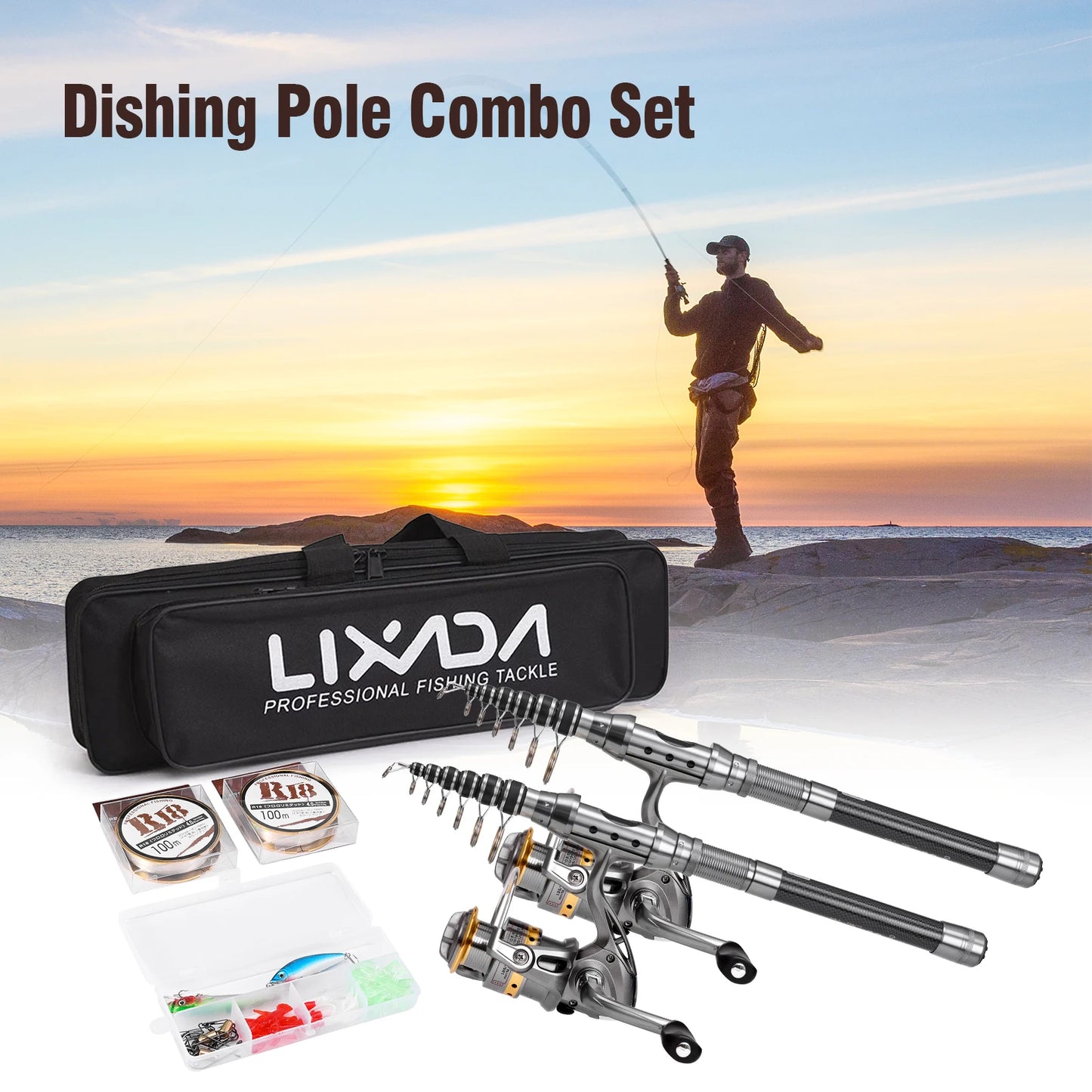 2 Piece Lure Fishing Set With Telescopic Rods And Reels