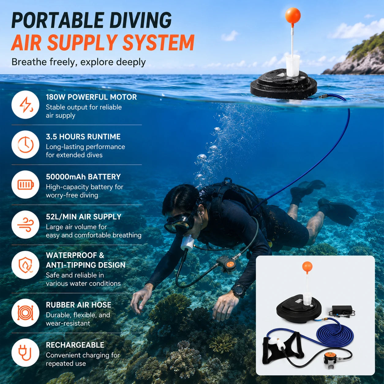 LieyuDive Rechargeable Tankless Underwater Breathing Device for Snorkeling