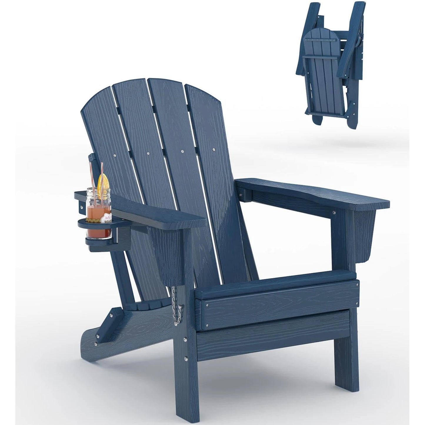 HiMISS All-Weather Folding Adirondack Chair With Cup Holder