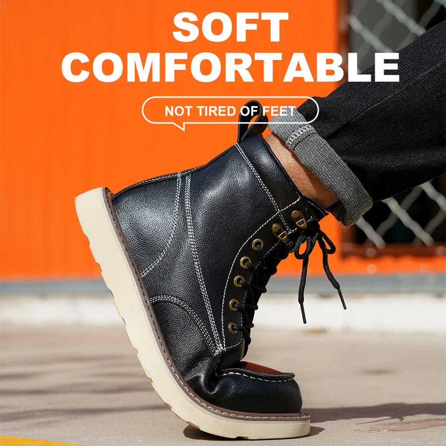 Two Layer Cowhide Men's Anti-Smash Anti-Puncture High Top Work Shoes