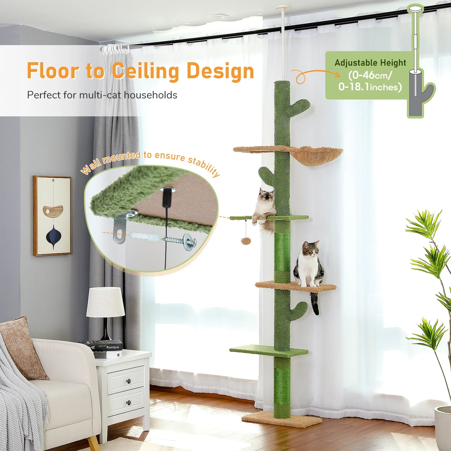 PAWZ Road 5 Tier Floor To Ceiling Cactus Cat Tree