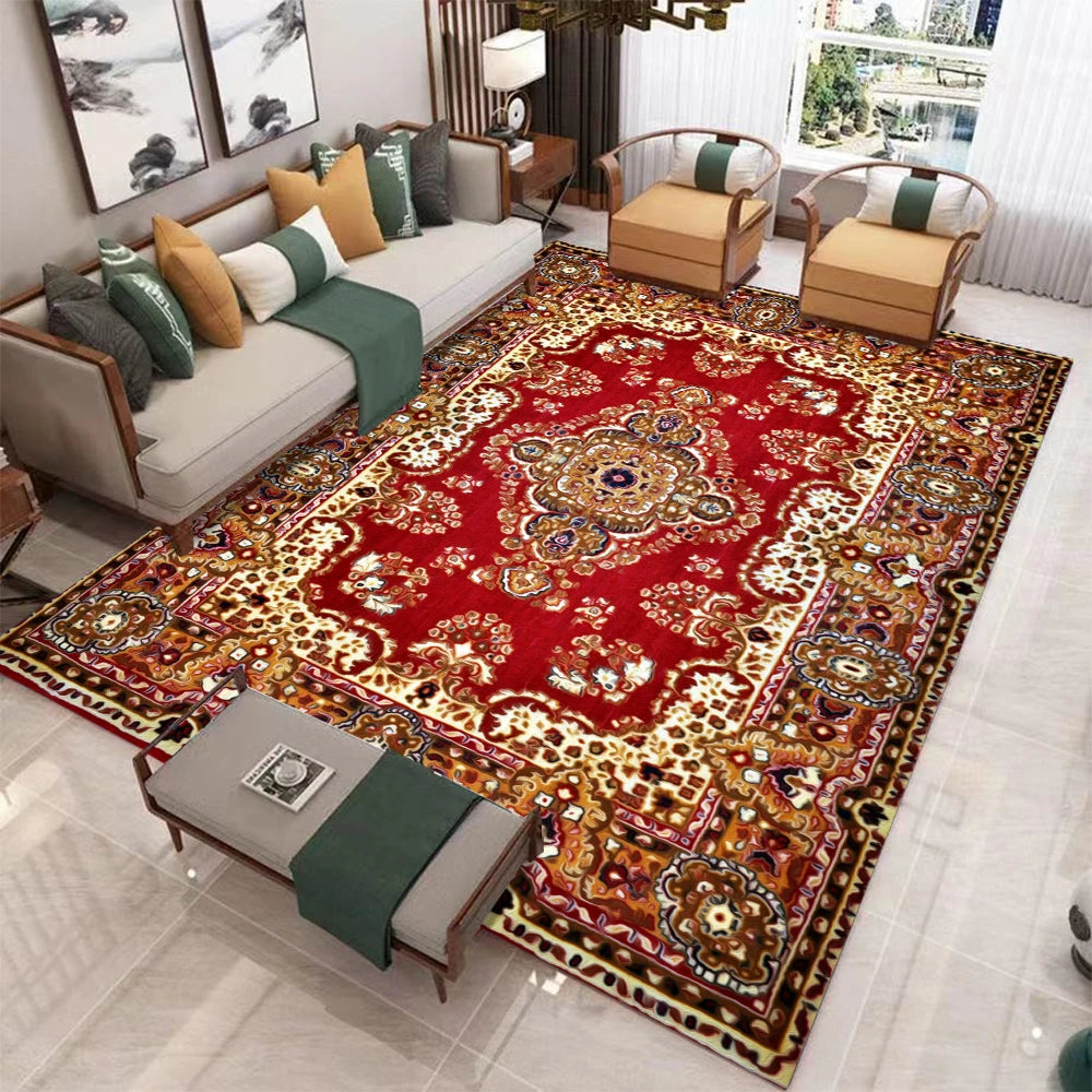 European Retro Geometric Large Rug For Living Room Non Slip Washable