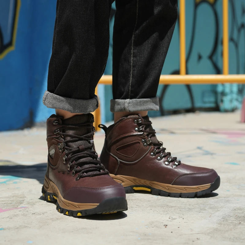 VEIGAR Waterproof Leather Work Boots For Men Safety Anti Puncture