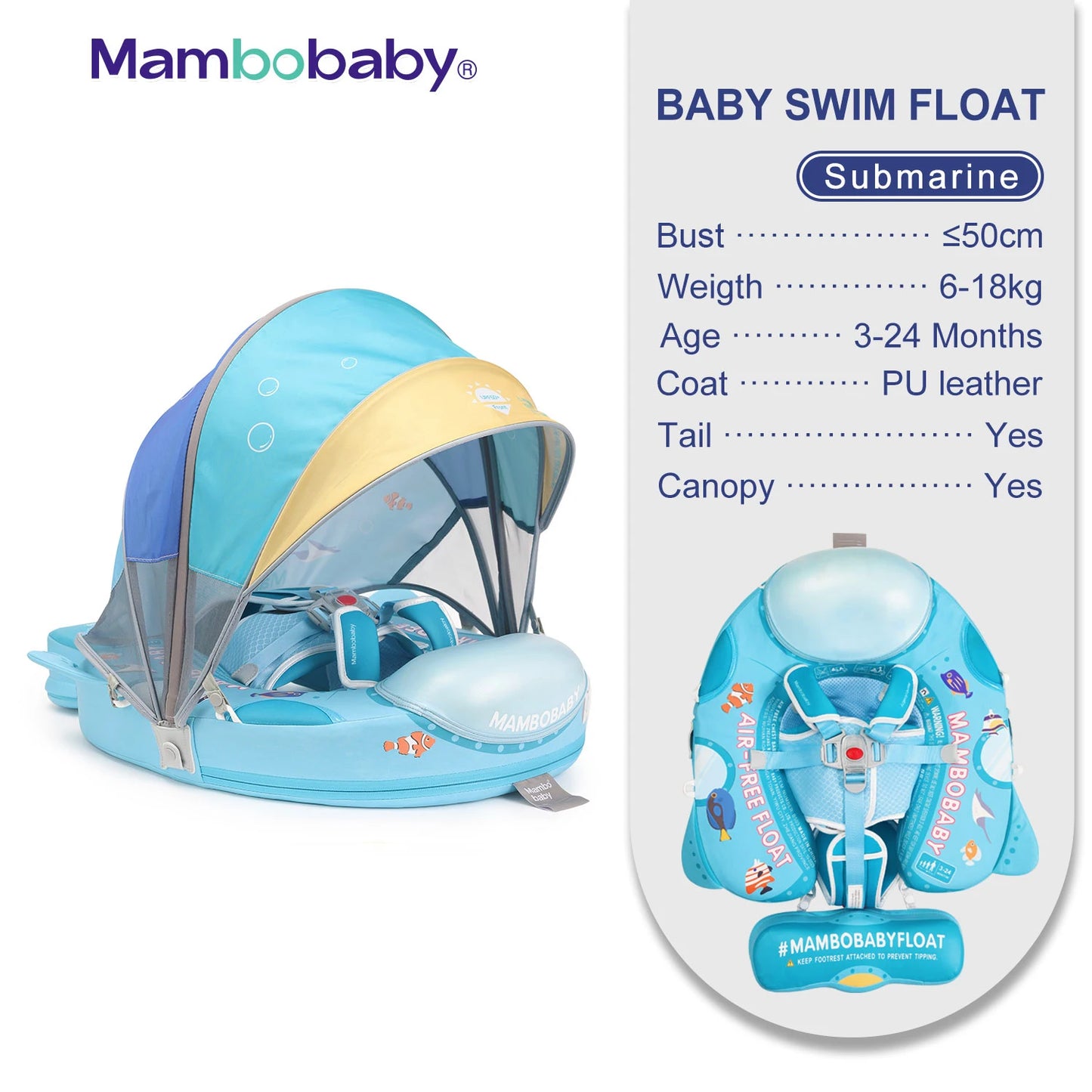Mambobaby Non-Inflatable Safe Solid Core Baby Swimming Buoy Canopy