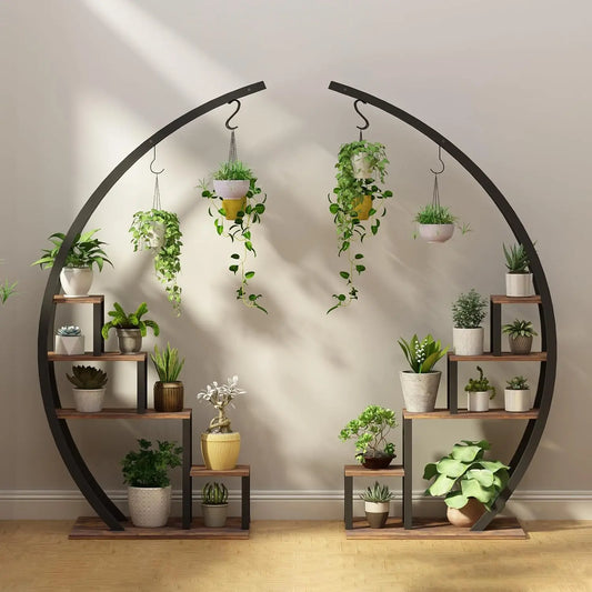 TWISTER.CK 2 Pack 5Tier Metal Plant Stand Half Moon Shelf