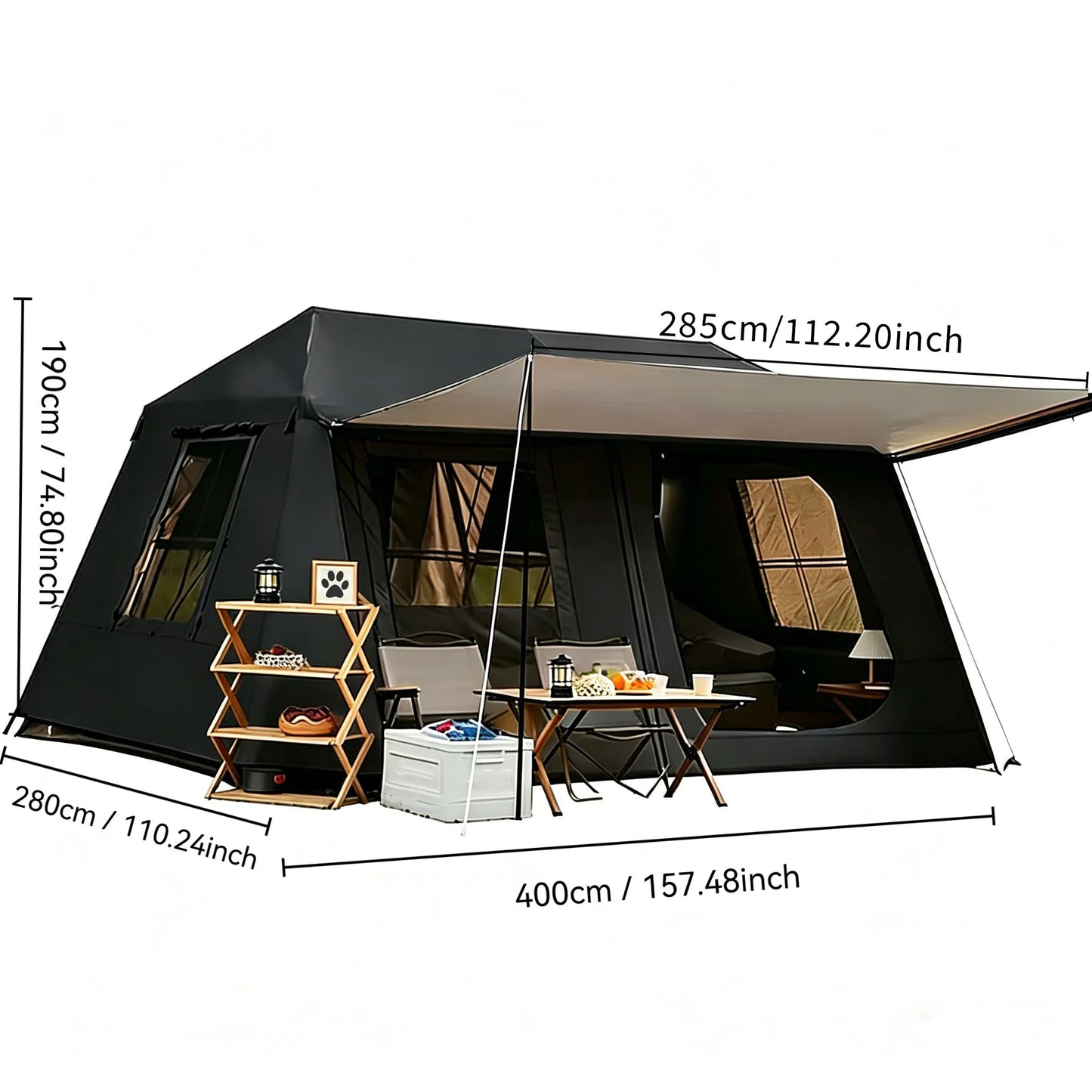 YC-15 Family Quick Setup Camping Tent with Front Awning