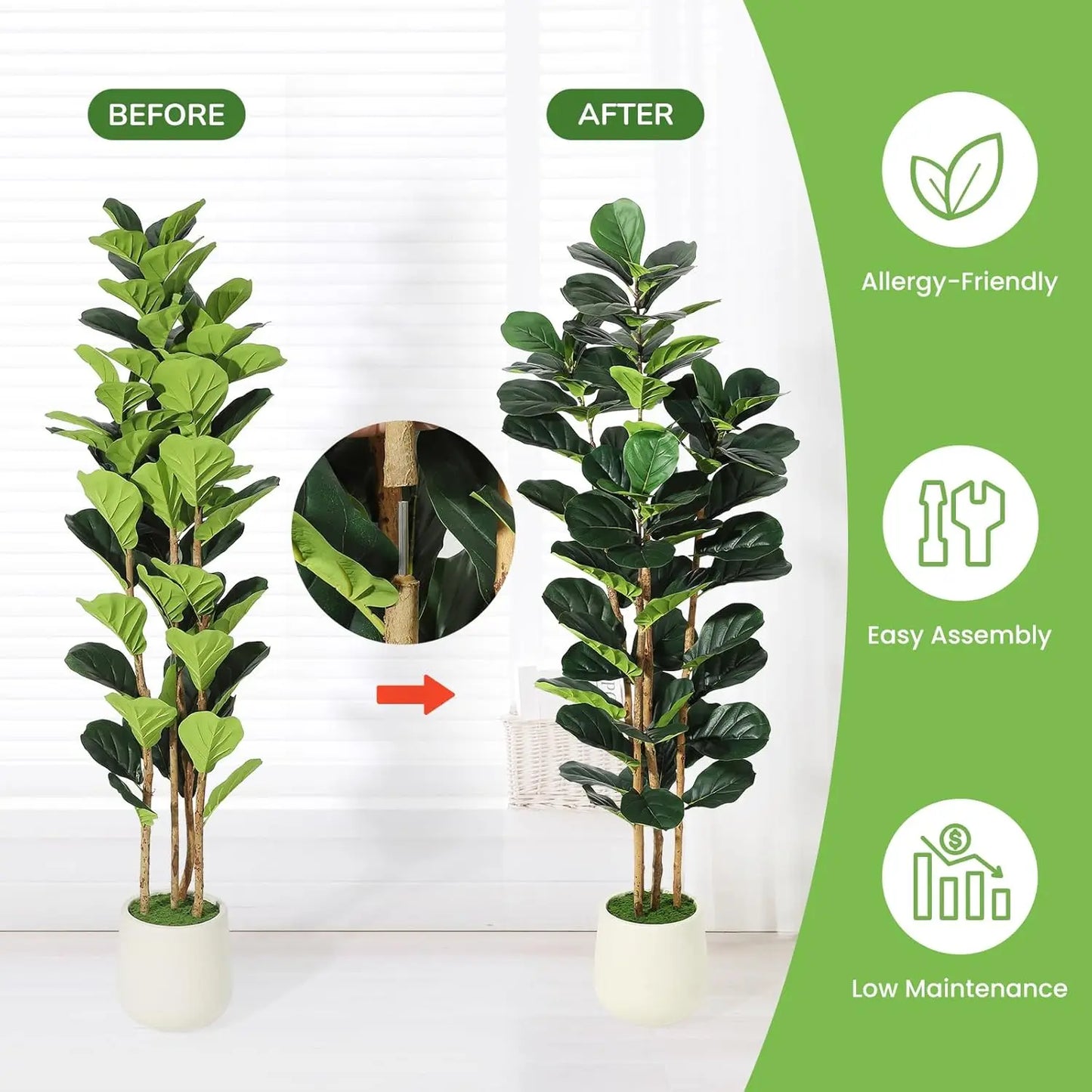 HiMISS Fiddle Leaf Fig Tree With Pot Artificial Greenery