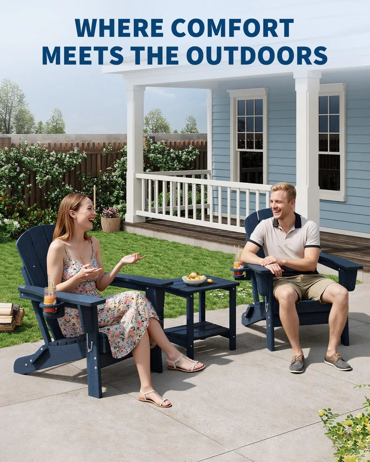 HiMISS All-Weather Folding Adirondack Chair With Cup Holder