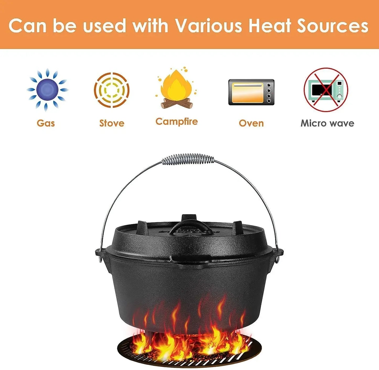 Cast Iron Dutch Oven For Outdoor Cooking And Camping