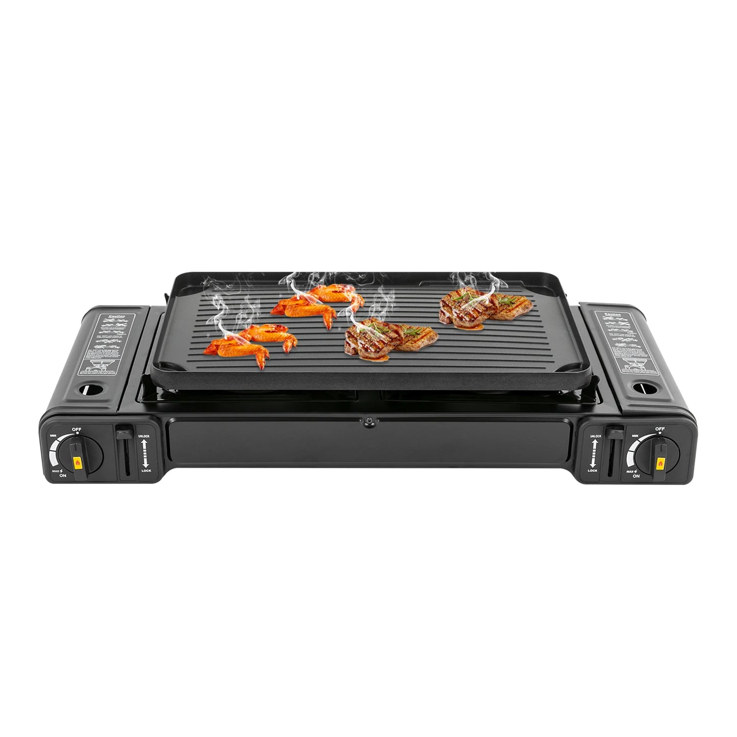2 Burner 2500W Portable Camping Stove With Baking Tray And Case Butane Or LPG
