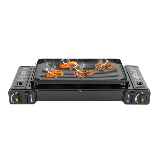 2 Burner 2500W Portable Camping Stove With Baking Tray And Case Butane Or LPG