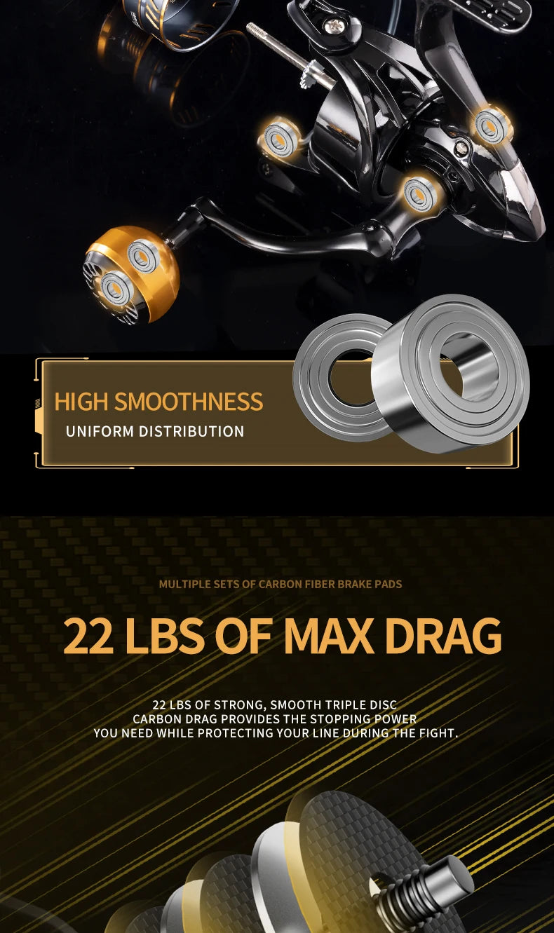 Rooblinos Spinning Fishing Reel High Speed Metal With 10Kg Drag