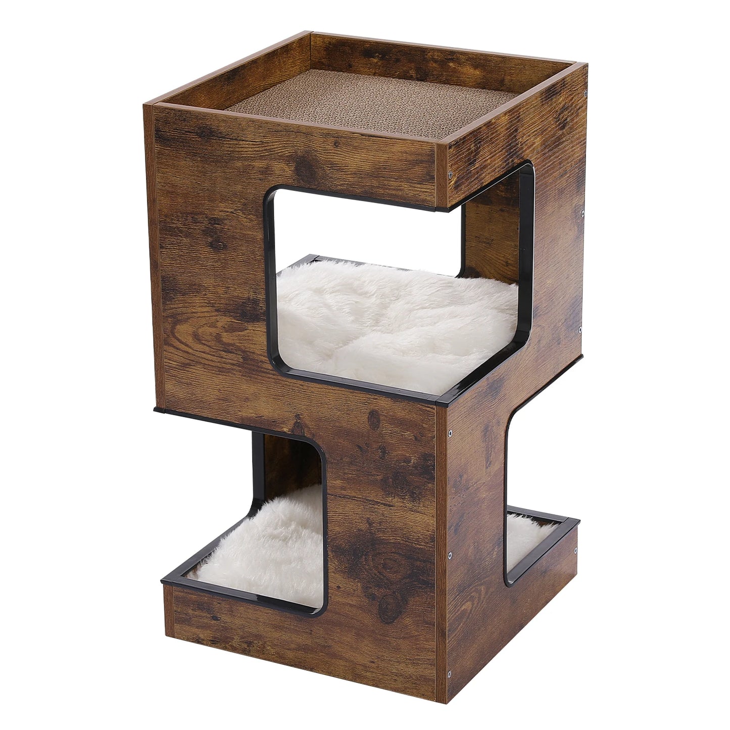 PAWZ Road Wooden Cat Condo House with Soft Mats And Scratcher