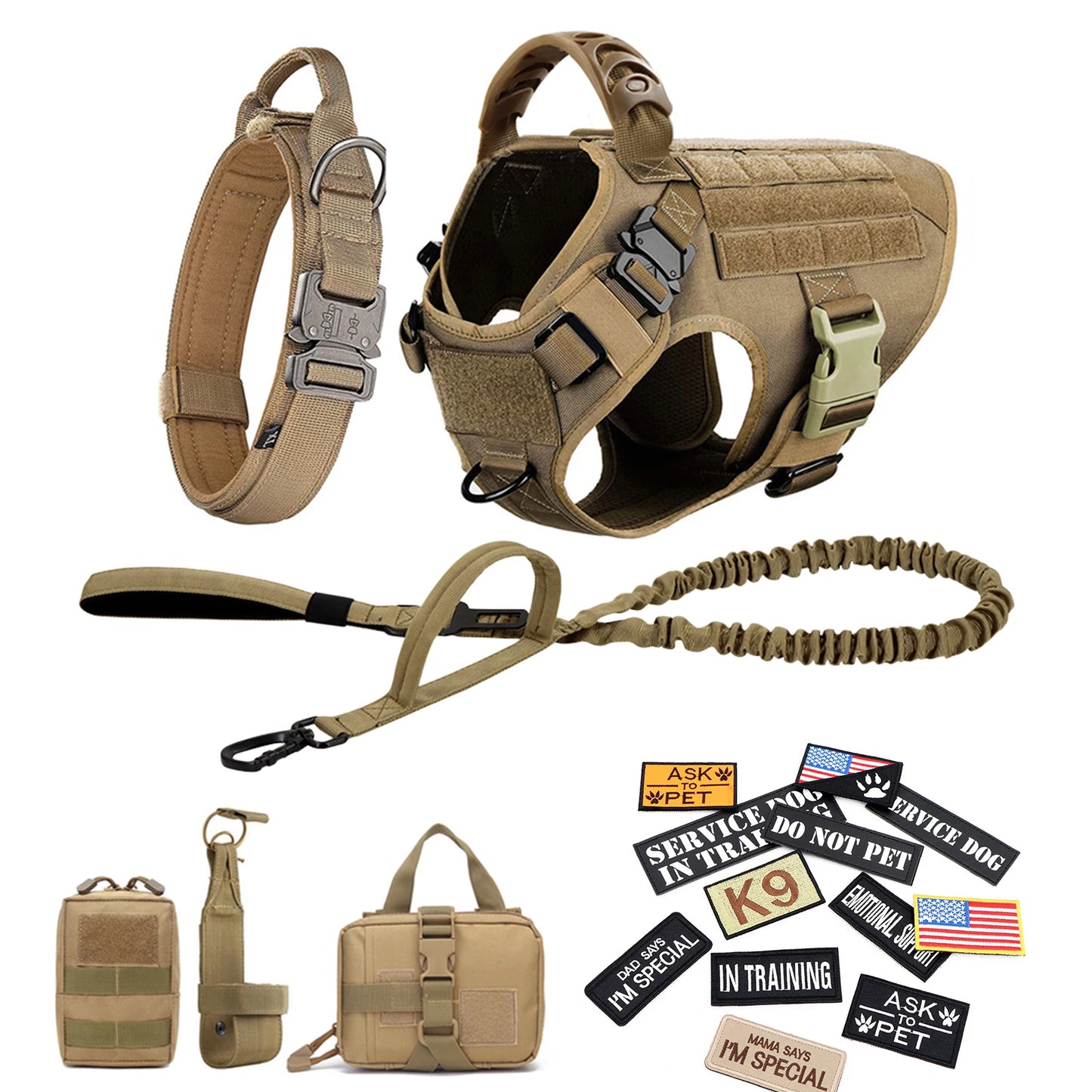 PETRAVELCN Military Large Dog Harness Vest Set for Malinois Training
