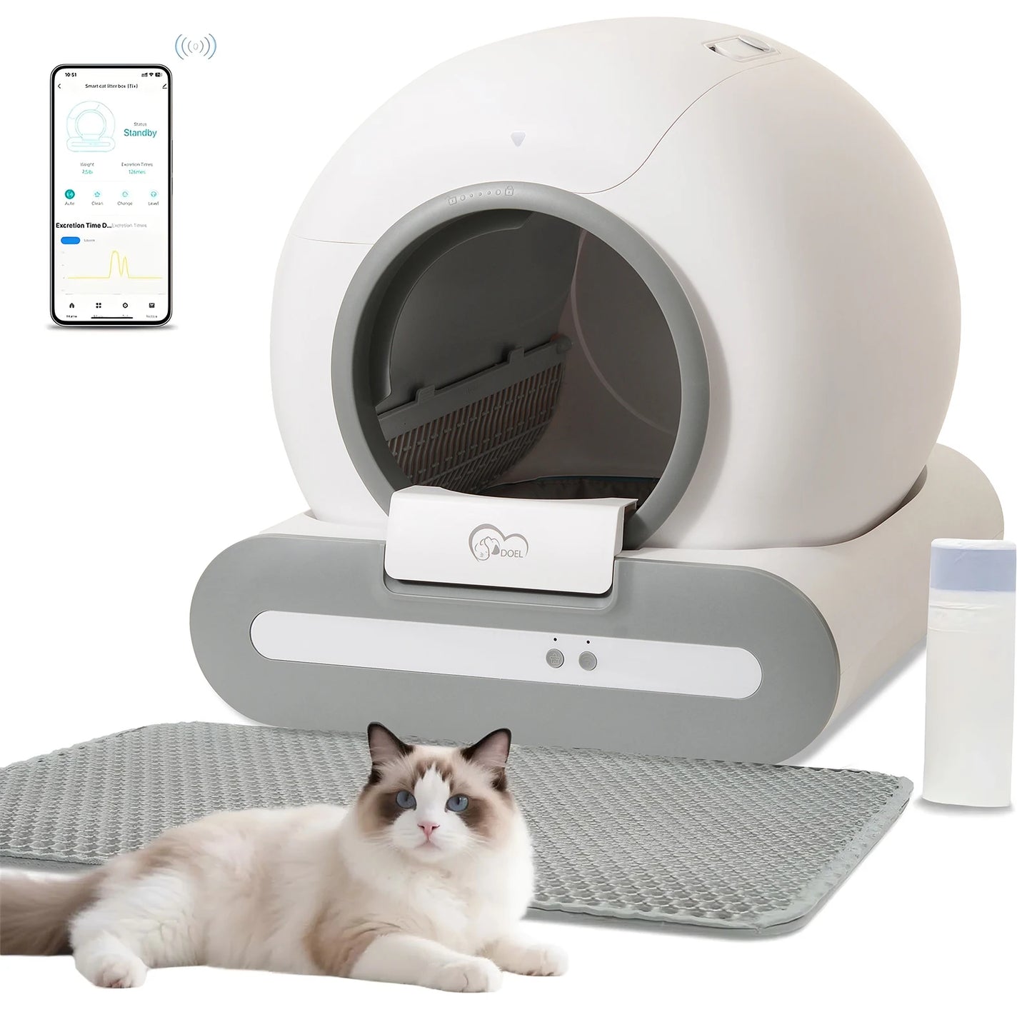 DOEL App Controlled Self-Cleaning Cat Litter Box for Home Use