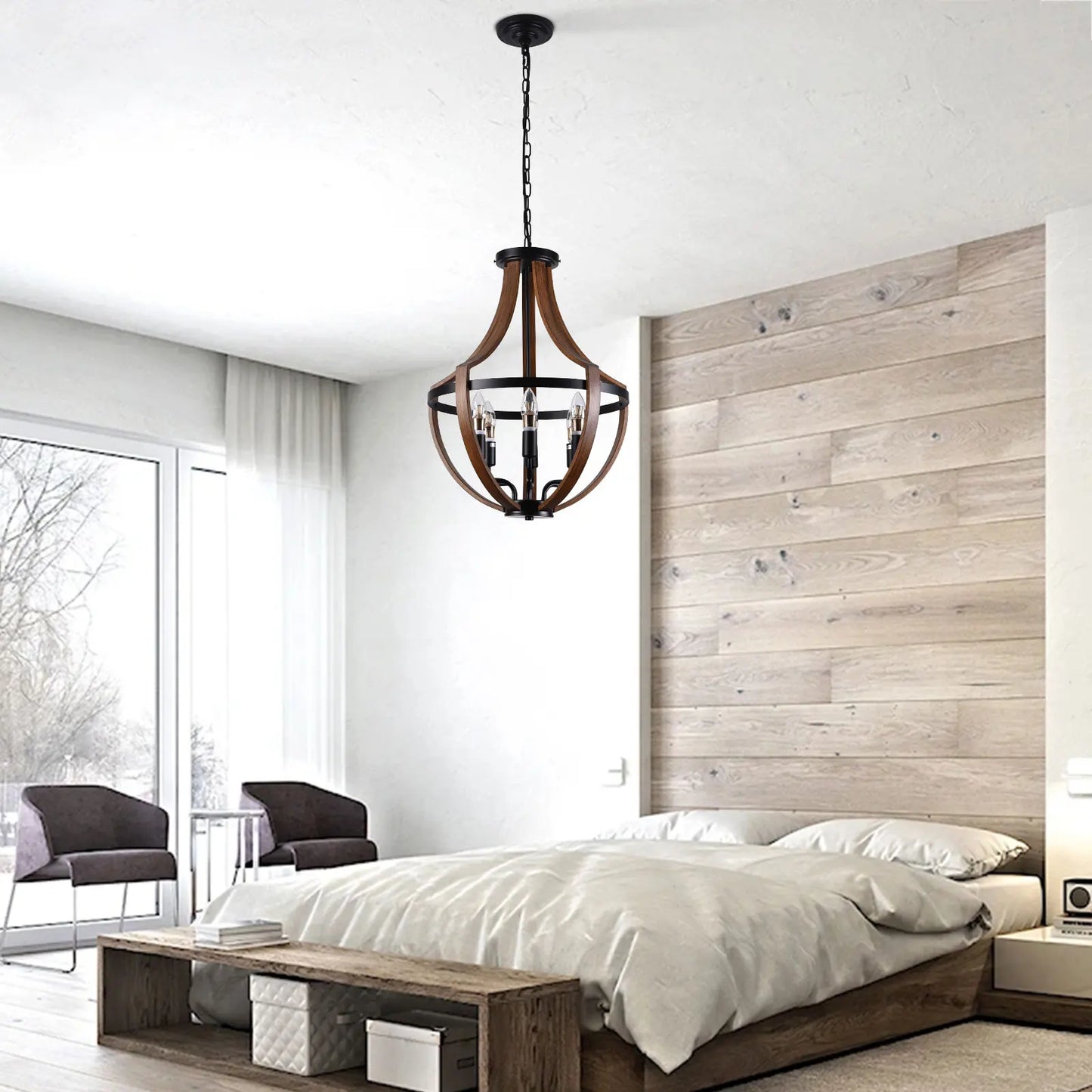 Modern Rustic Wood Pendant Light Fixture For Kitchen And Dining