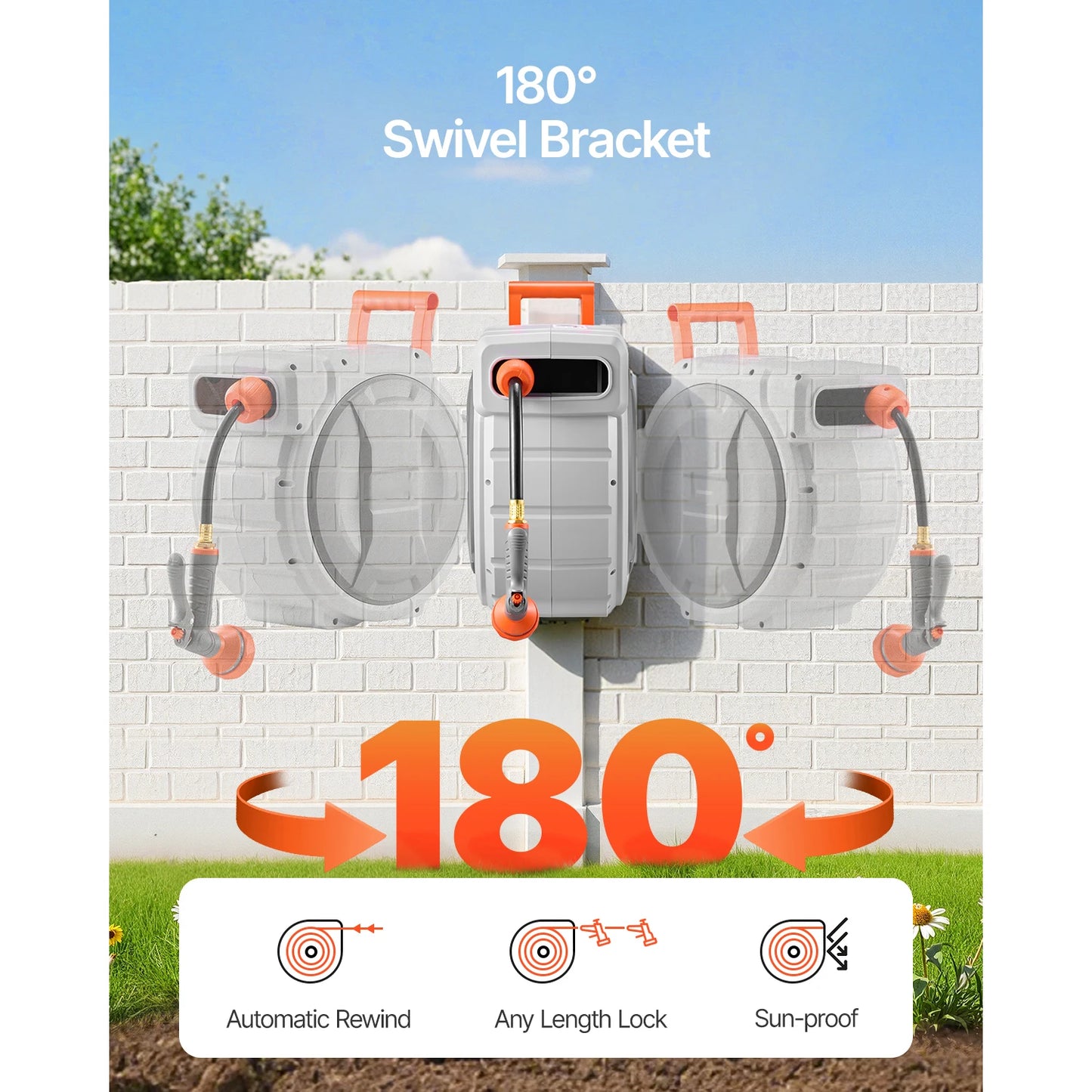 SucceBuy Retractable Wall Mounted Hose Reel With 9 Pattern Nozzle