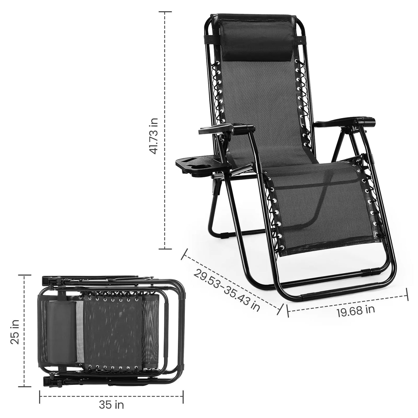 JHK Portable Zero Gravity Recliner Chairs With Cup Holder Trays