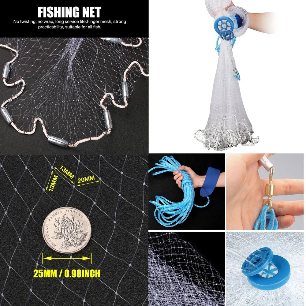 American Saltwater Cast Net for Bait With Heavy Zinc Sinker