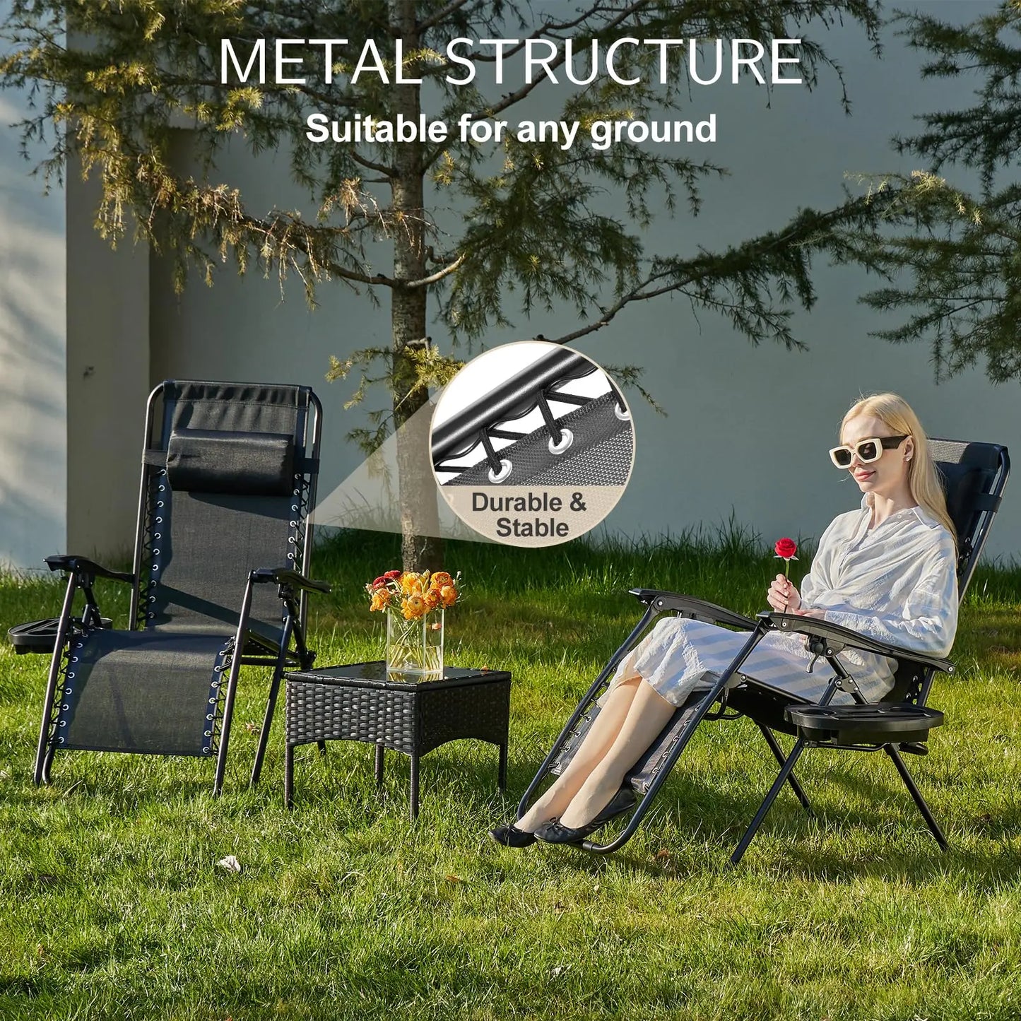 JHK Portable Zero Gravity Recliner Chairs With Cup Holder Trays