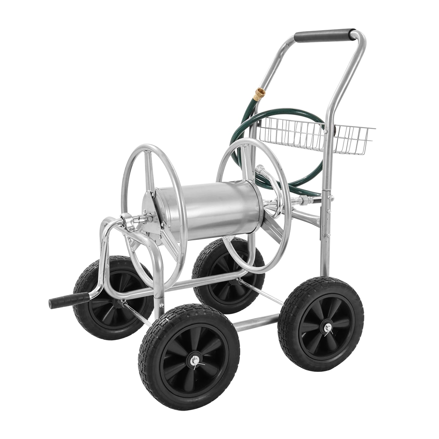 SucceBuy Garden Hose Reel Cart Heavy Duty With Basket