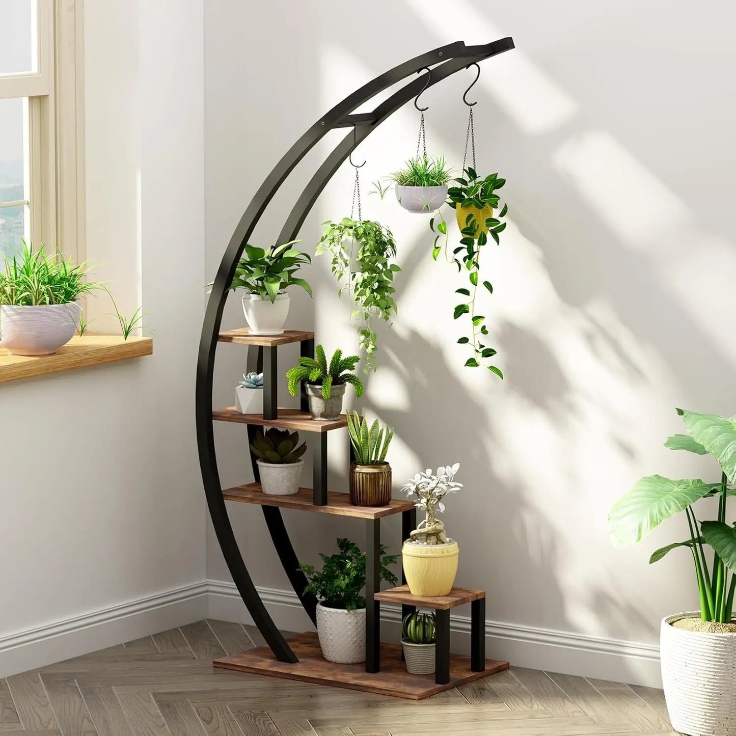 TWISTER.CK 2 Pack 5Tier Metal Plant Stand Half Moon Shelf