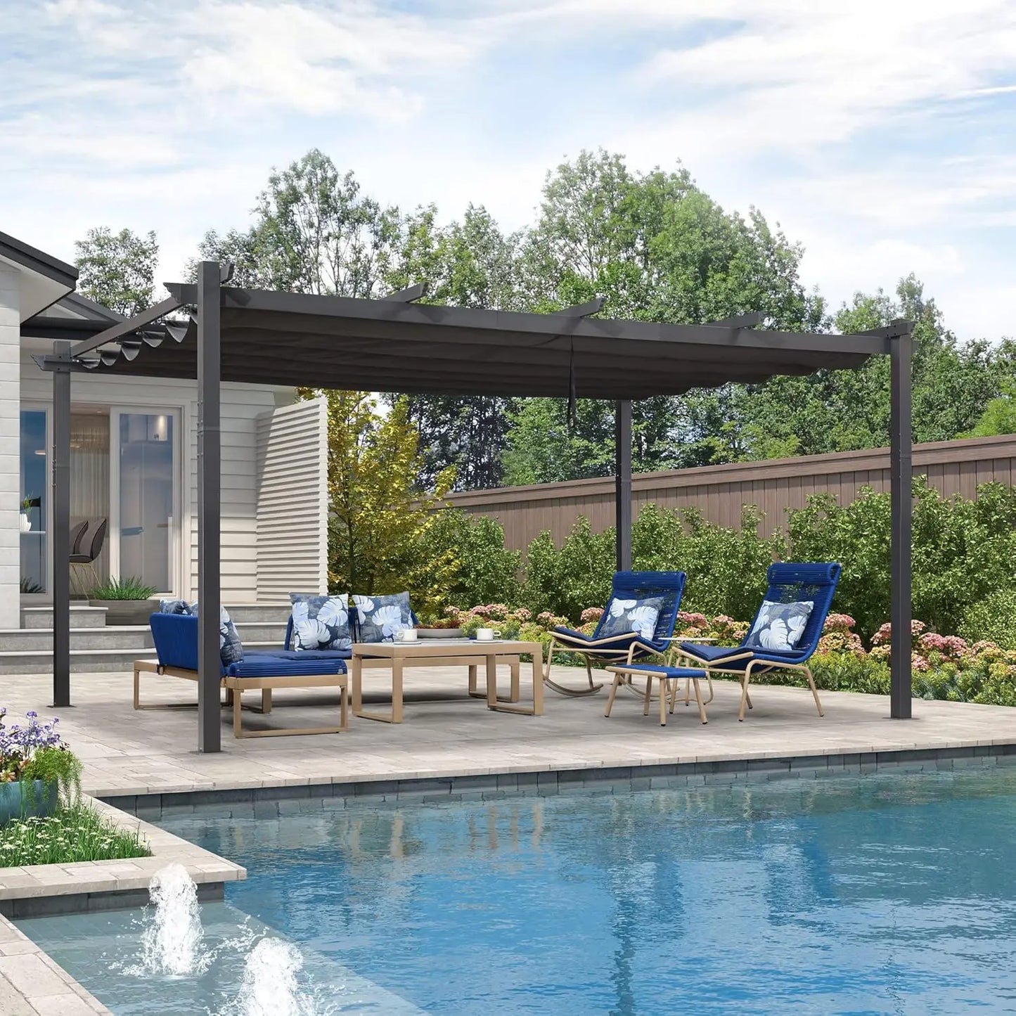 Outdoor Pergola With Retractable Canopy Aluminum Shelter