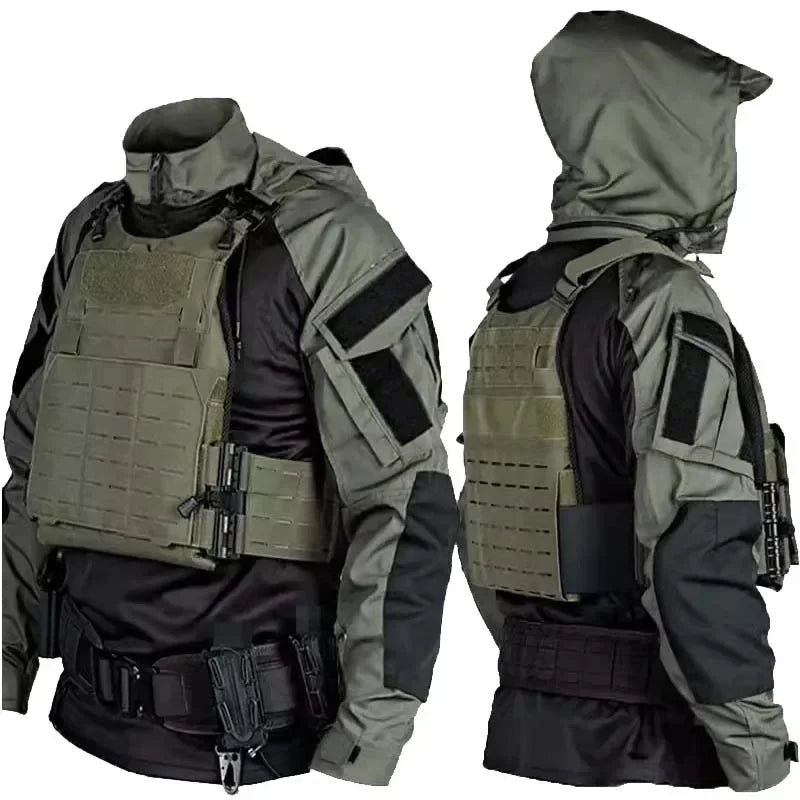 AUKUPKEECN Outdoor Camo Tactical Hooded Shirt for Men