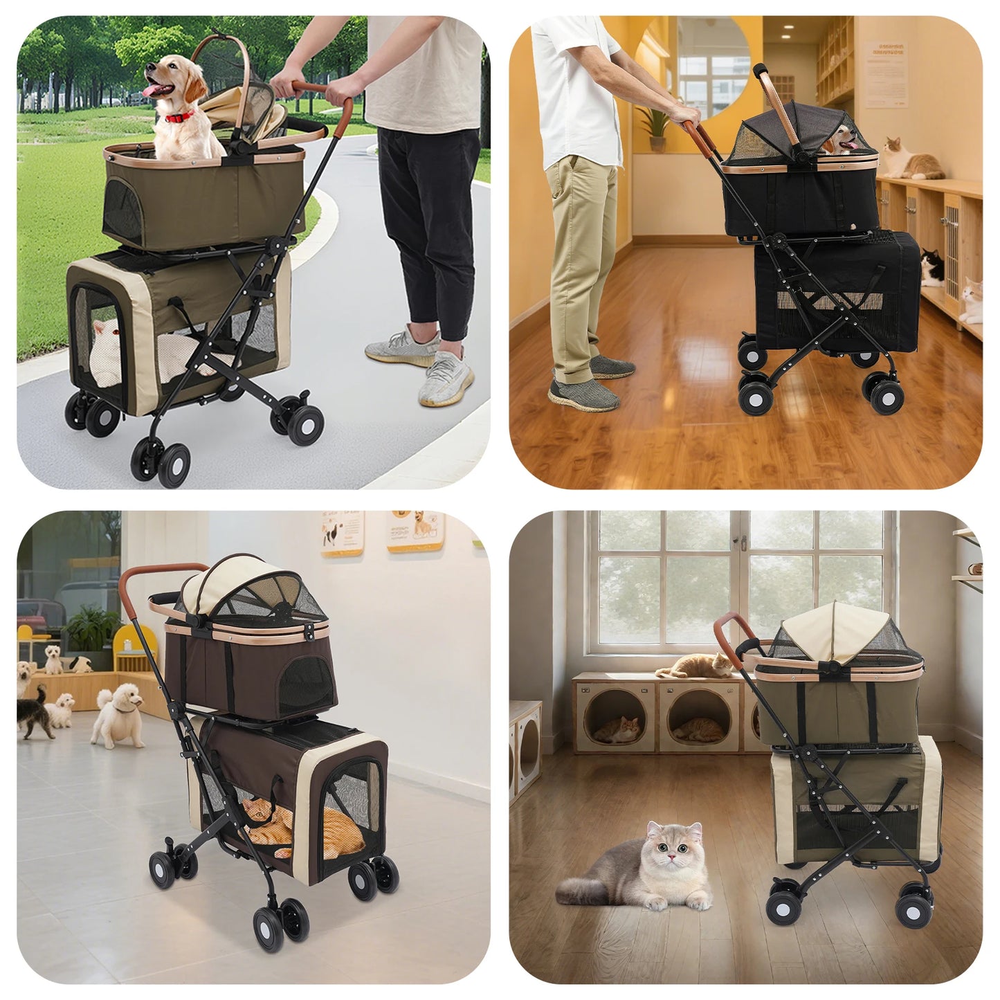 3-In-1 Foldable Pet Stroller With Carriers For Medium Dogs
