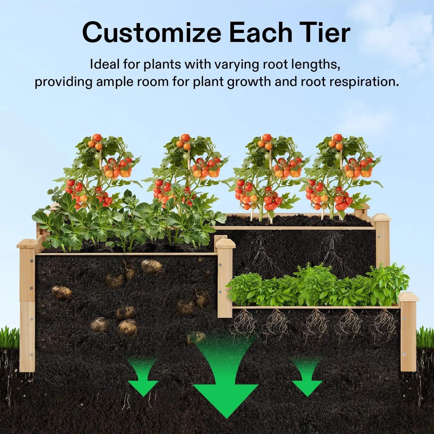 Three-Tier Wooden Raised Garden Bed Planter Box For Outdoors