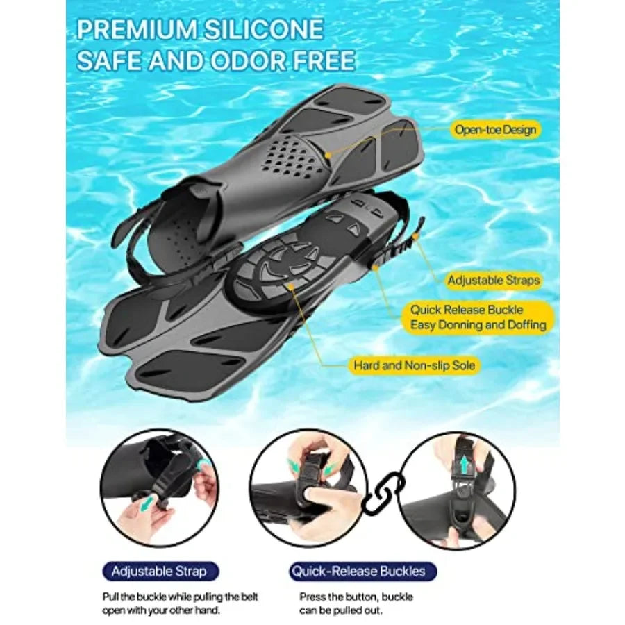 4-In-1 Snorkel Set With Panoramic View Mask Dry Top Snorkel
