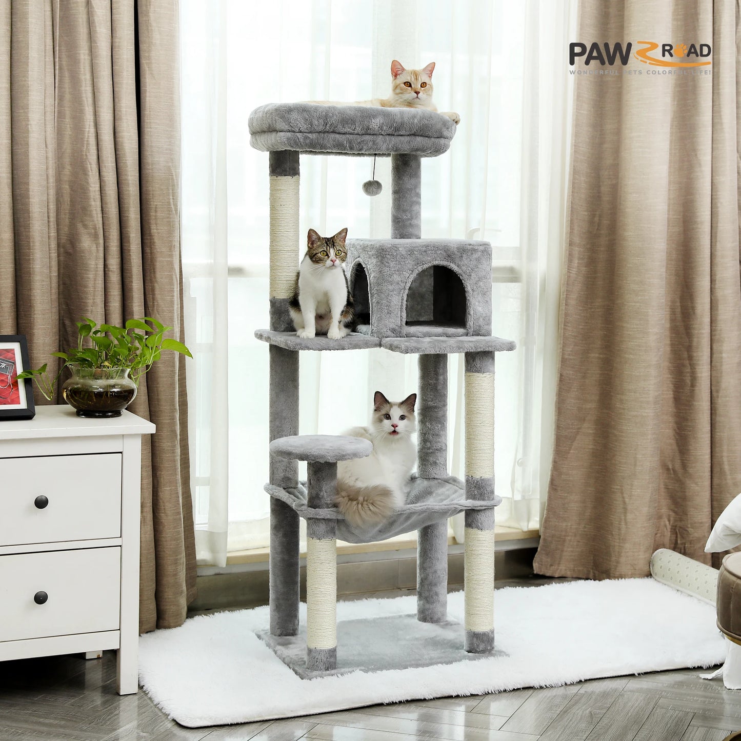 PawZ Road 5 Tier Indoor Cat Tree With Hammock