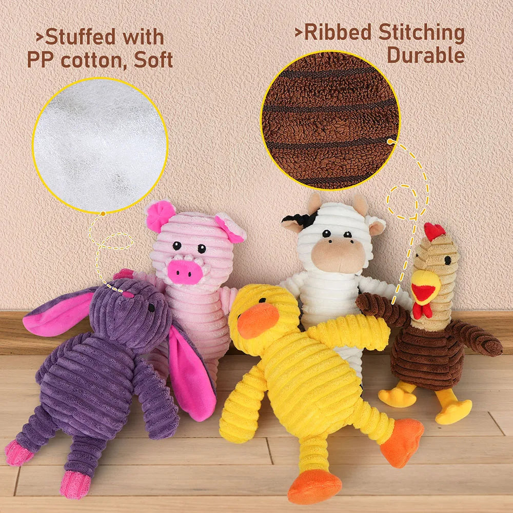 Five Pack Plush Dog Toys Squeaky Assorted Bundle For Dogs