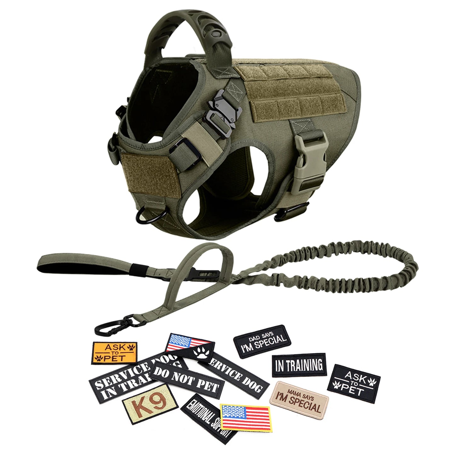 PETRAVELCN Military Large Dog Harness Vest Set for Malinois Training