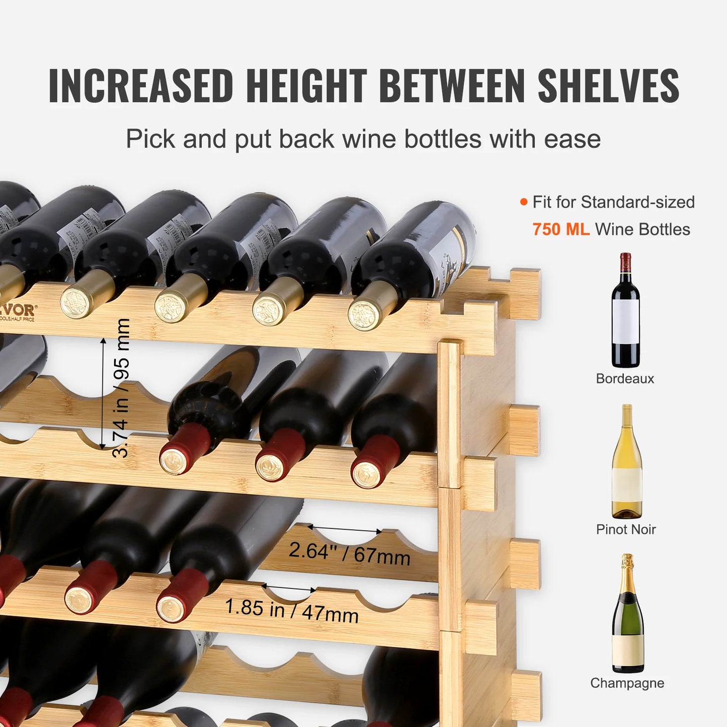 SucceBuy Bamboo Eight Tier Stackable Free Standing Wine Rack Display
