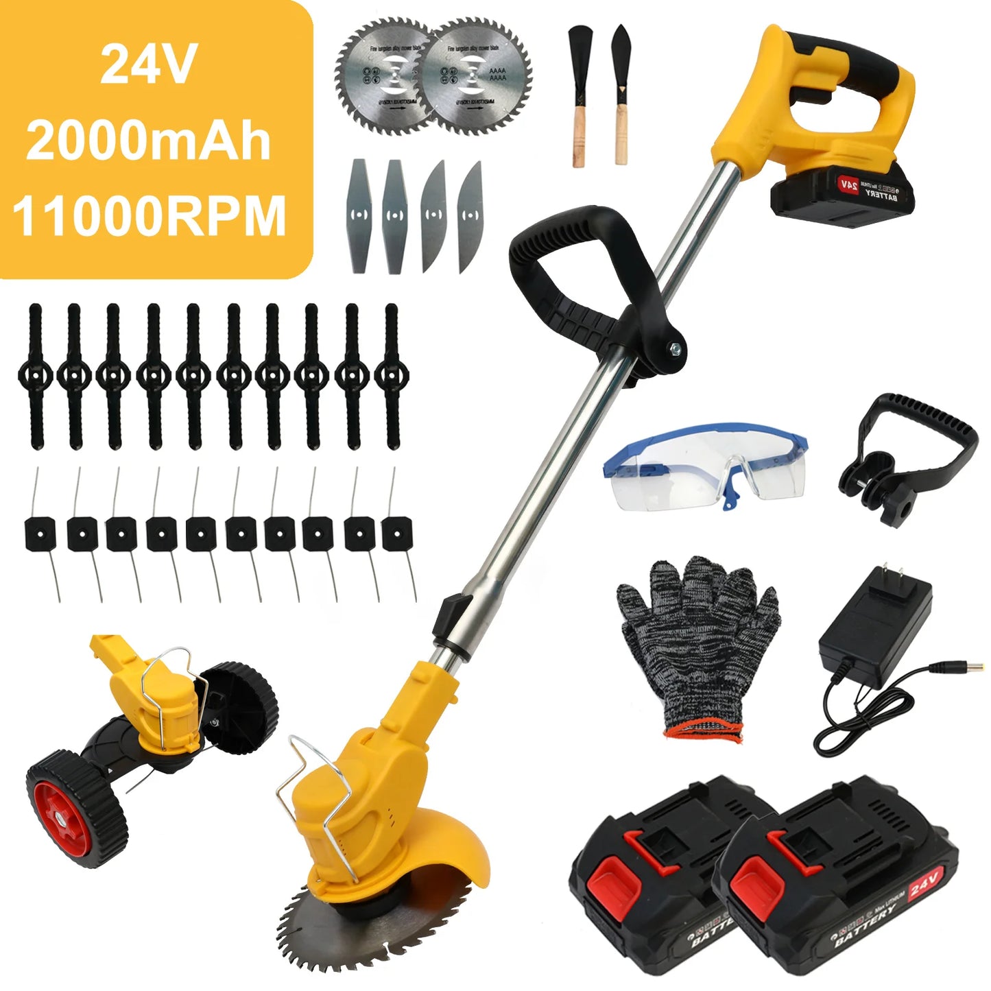 21V Cordless Grass Trimmer 3-In-1 With 2x2Ah Batteries