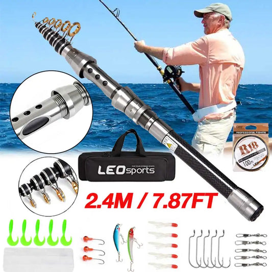 Telescopic Fishing Rod And Spinning Reel Combo Kit With Hooks