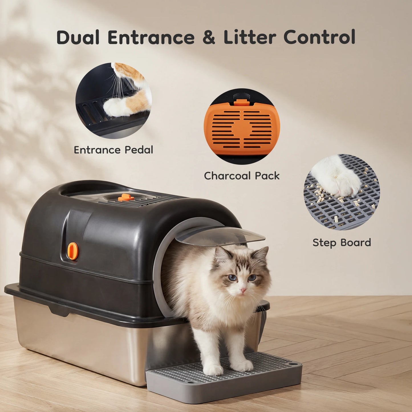 Stainless Steel Cat Litter Box With Fully Enclosed Design
