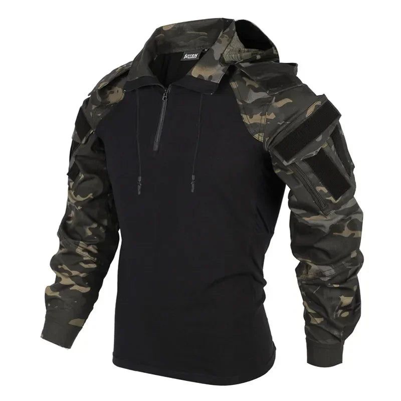 AUKUPKEECN Outdoor Camo Tactical Hooded Shirt for Men