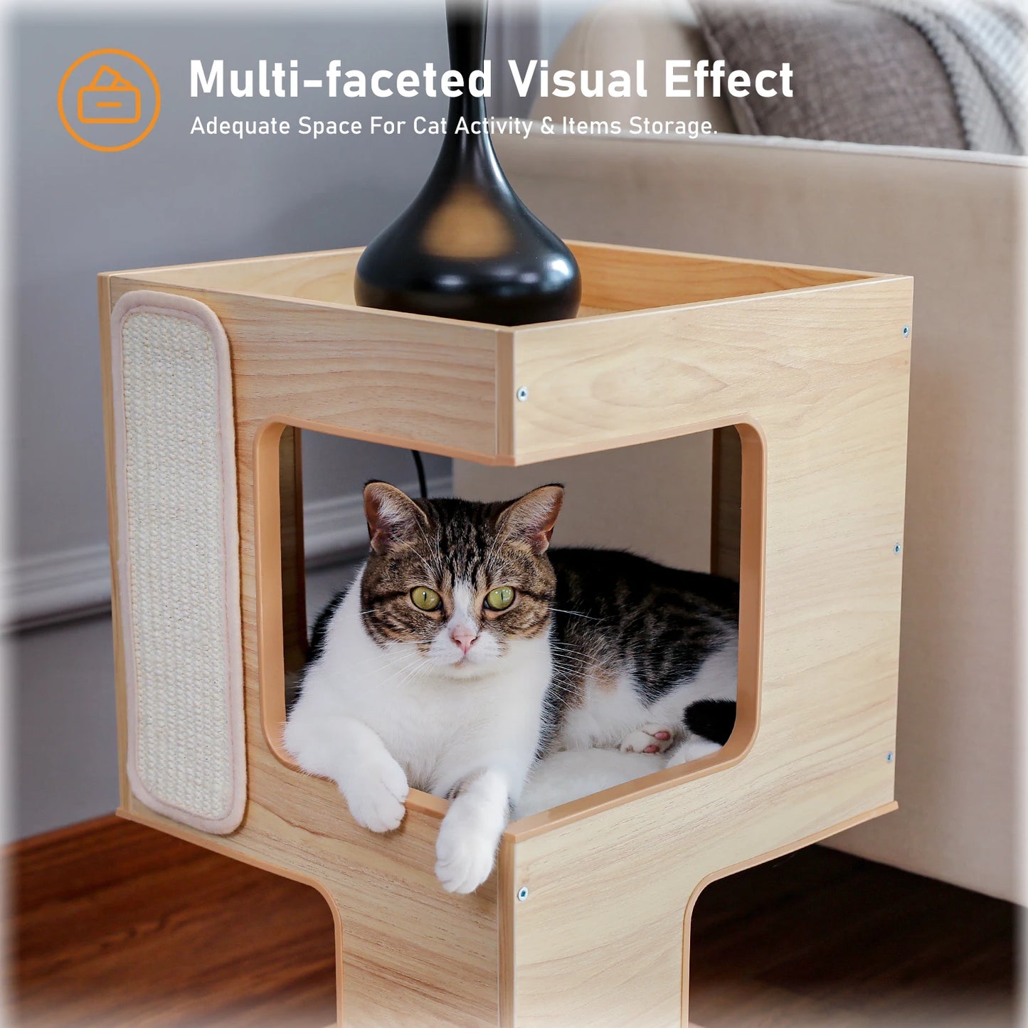 PAWZ Road Wooden Cat Condo House with Soft Mats And Scratcher