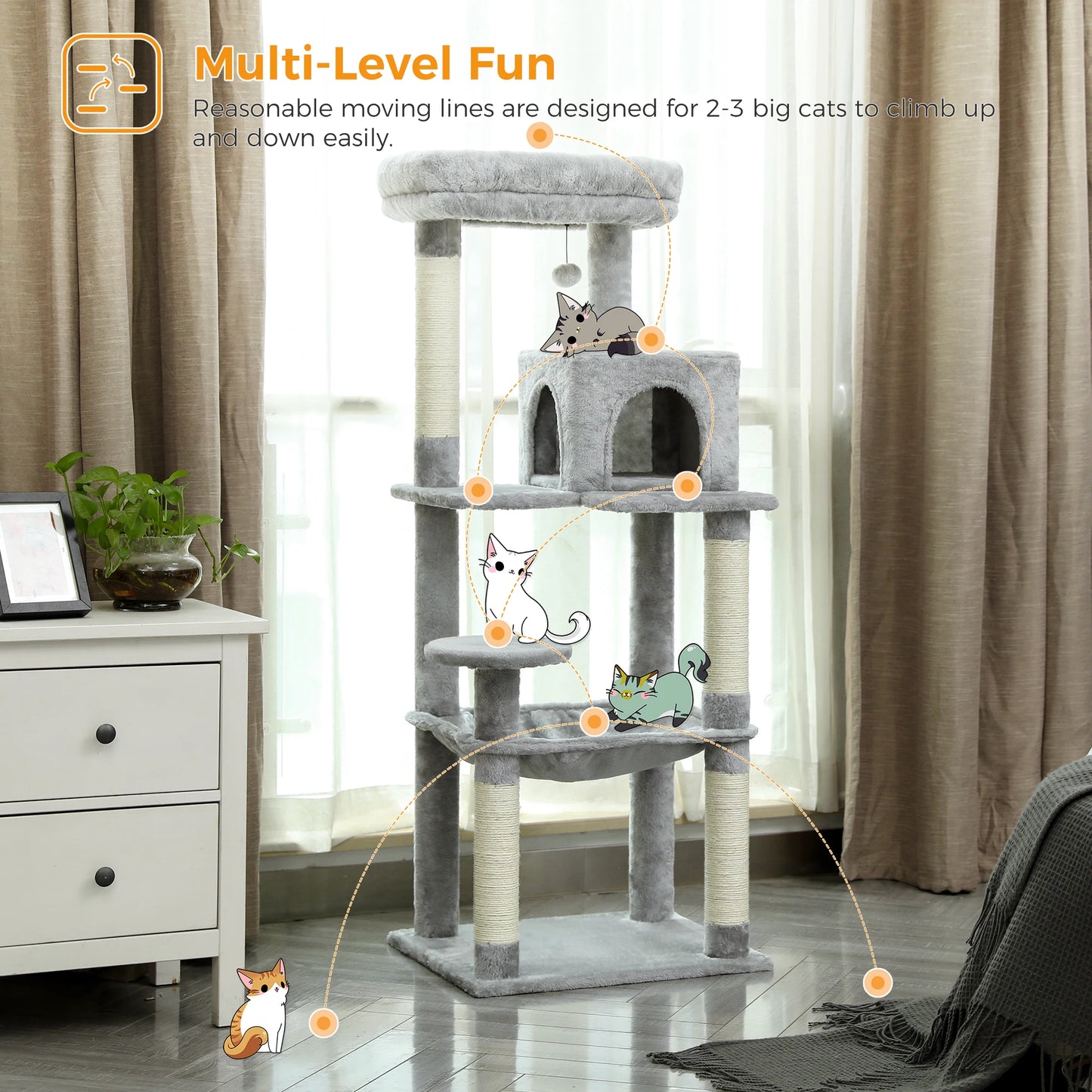 PawZ Road 5 Tier Indoor Cat Tree With Hammock
